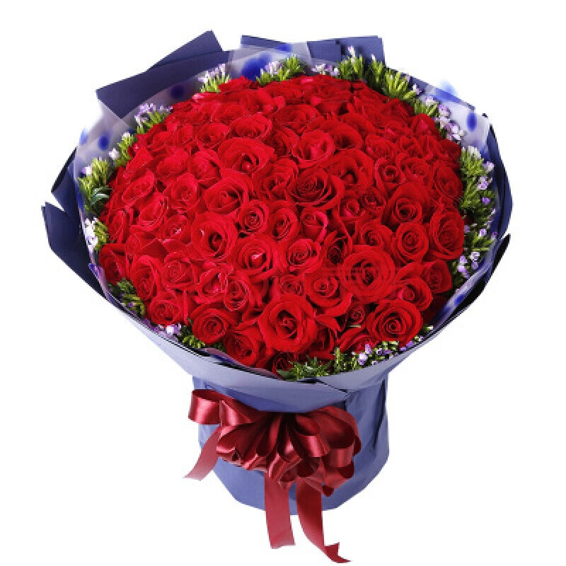鲜花同城速递99朵红玫瑰真花束礼盒生日上海杭州北京38妇女节 浅灰色