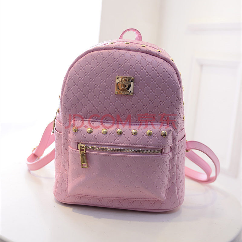 清新压纹双肩包女夏韩版休闲学院风背包潮pu迷你小包休闲旅行包 粉色