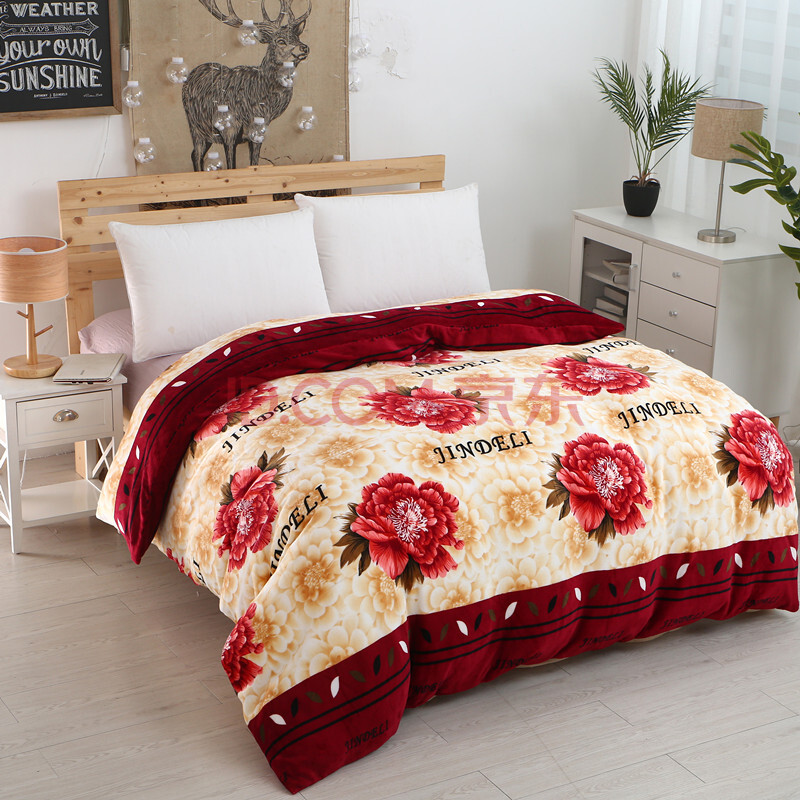 珊瑚绒被套单件冬季加厚保暖法兰绒被罩双面绒法莱绒c 牡丹 180x220cm