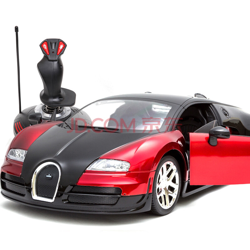 胜雄1:14 遥控车充电布加迪遥控车儿童玩具车模 遥控汽车模 黑红(摇杆