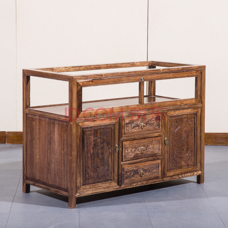 展示柜实木中式仿古玻璃陈列展柜组合玉器古文玩茶叶榆木珠宝柜台 1.