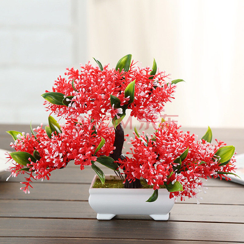 仿真花假花塑料花植物仿真绿植盆栽酒柜书柜家客厅装饰品摆件 大红 约