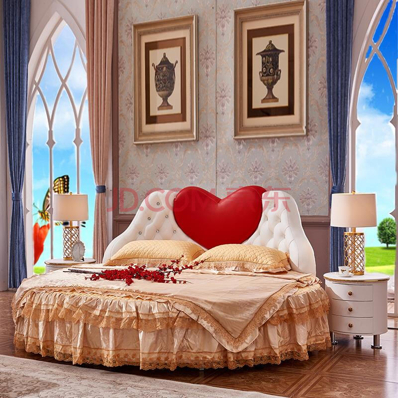 圆床双人床欧式皮质圆床主题酒店大圆床时尚个性公主圆床婚床 白色