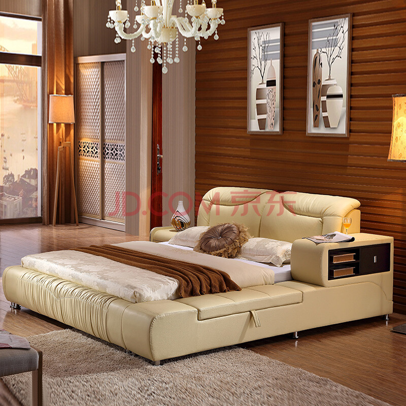 乐悠居 床 皮床 软床 双人床 婚床 米色 1.5*1.