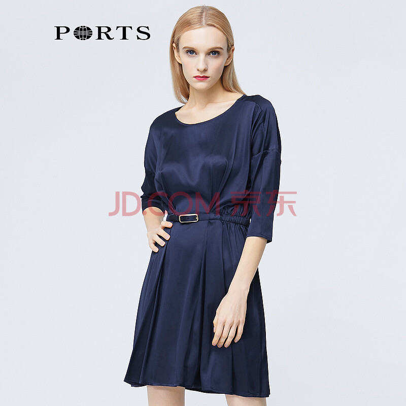 ports寶姿2018春夏新品女裝寬鬆廓形褶襉連衣裙ylc8d067mwt006 navy 4