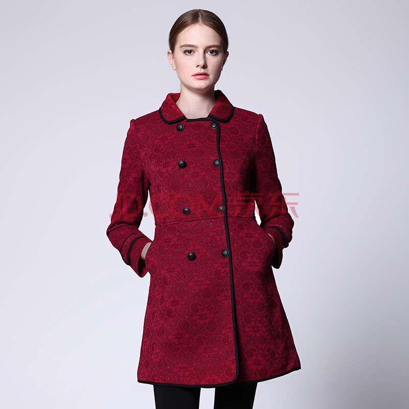 hono/亨奴2015秋冬新品 欧美修身女士风衣中长款经典双排扣外套女 酒