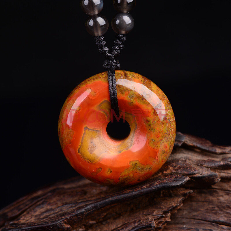 旭珍 天然战国红玛瑙平安扣吊坠 火焰纹原色南红玛瑙挂件礼物饰品