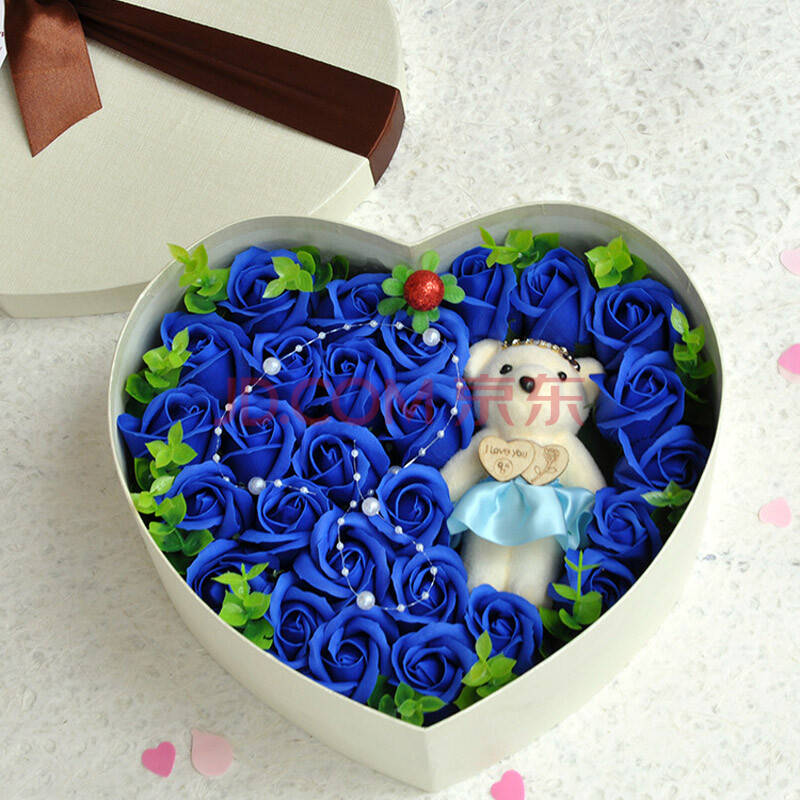 送女友礼品18朵玫瑰巧克力仿真香皂花 鲜花礼盒 2号金色 紫色