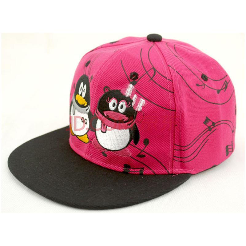新款韩版潮qq企鹅刺绣男女士平沿嘻哈街舞棒球帽子bd 玫红