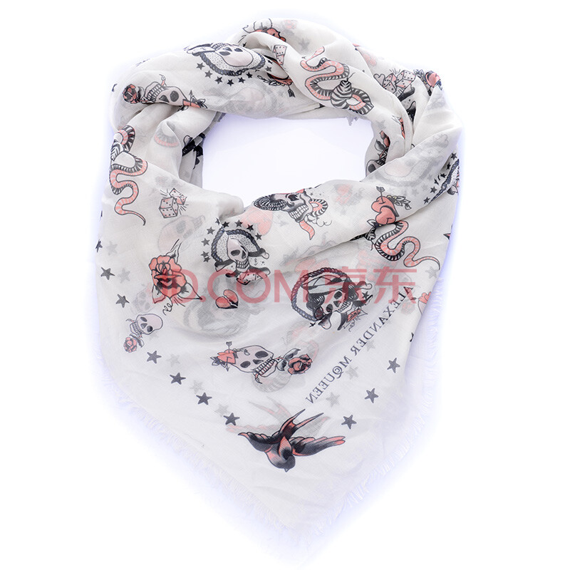 alexander mc queen 亚历山大·麦昆女士白色骷髅头印花围巾 414938