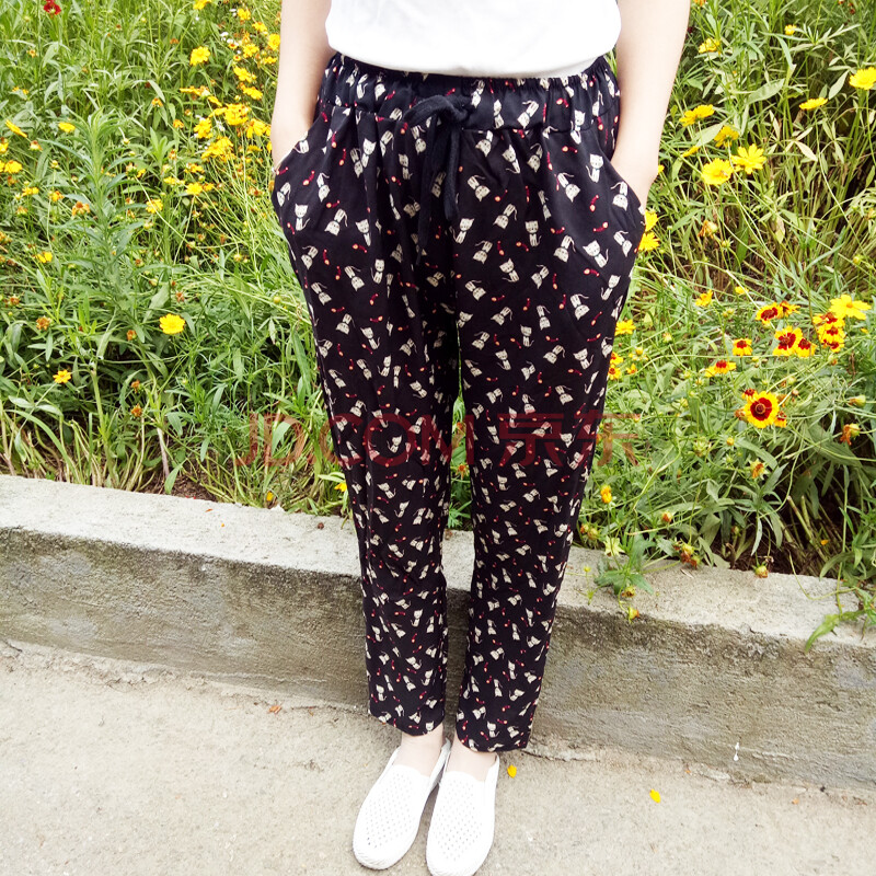 夏季防蚊晒人棉凉裤人造棉裤子女长裤绸沙滩哈伦裤九分薄绵绸lqio 小