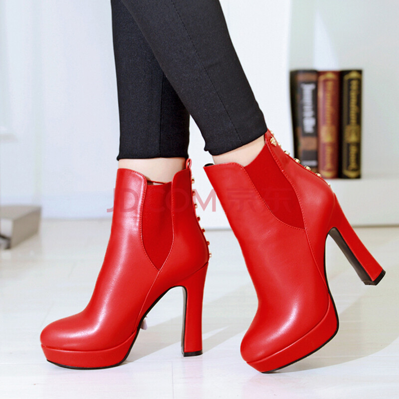 阿诗曼2015秋冬新款超高跟短靴 欧美性感松紧带复古铆钉马丁靴 女士