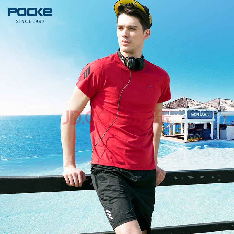 波克运动套装夏季男士短袖短裤运动服跑步服2608 酒红色/黑色 xl