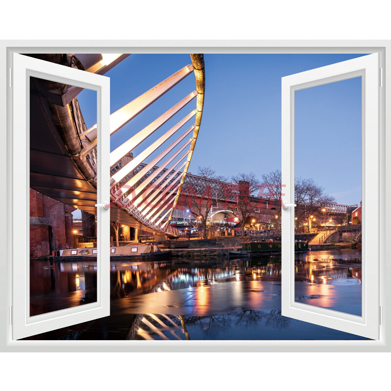 仿真立体假窗户背景墙客厅创意装饰墙贴画卧室建筑墙面装饰 城市一角