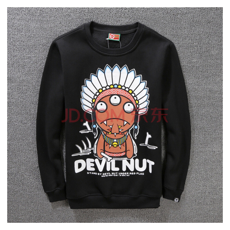 恶魔果实圆领加绒男士卫衣 男女情侣装休闲套头衫长袖 黑色 xl