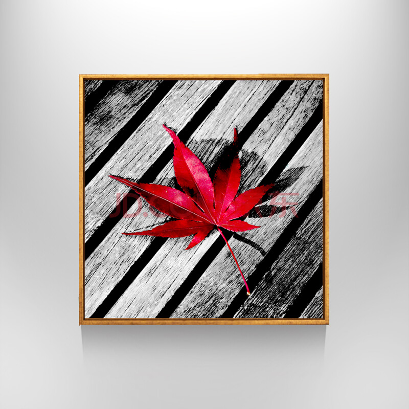 视觉星现代简约黑白枫叶客厅风景装饰画卧室餐厅床头挂画 a款金色细框