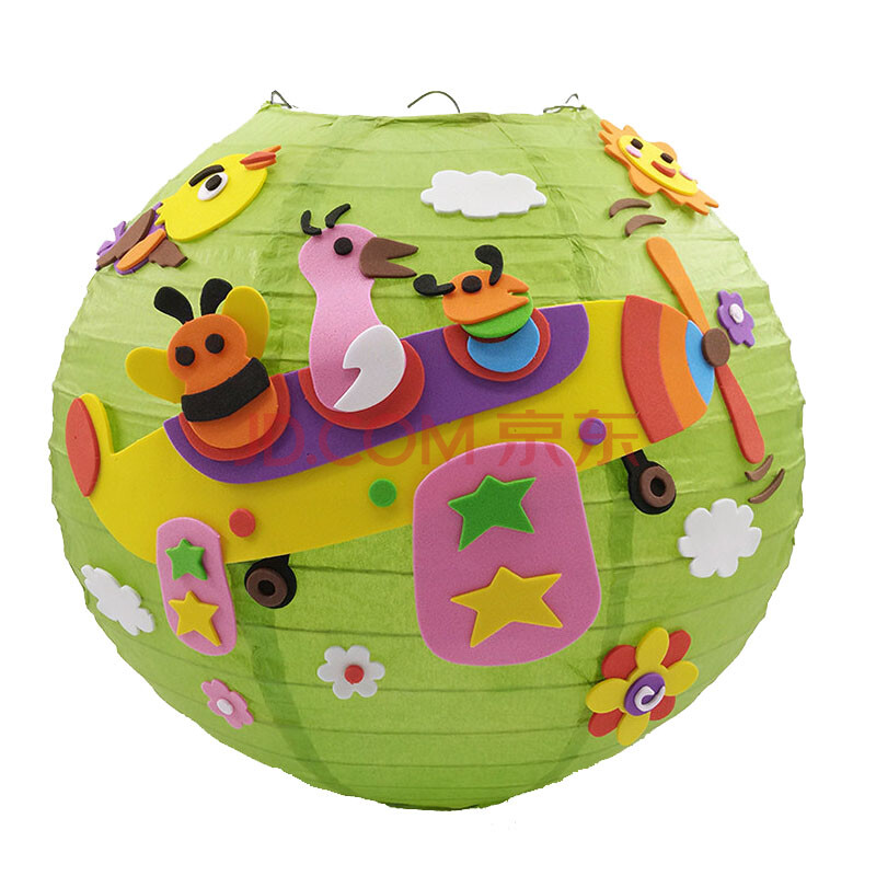 儿童手工灯笼制作diy材料包生肖卡通贴画灯笼幼儿园 x10飞机升空绿色