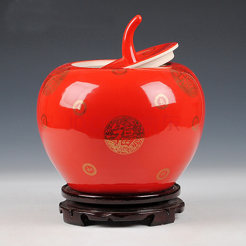 景德镇陶瓷器 苹果花瓶 现代时尚家饰工艺品摆件(带底座) 大号福字1
