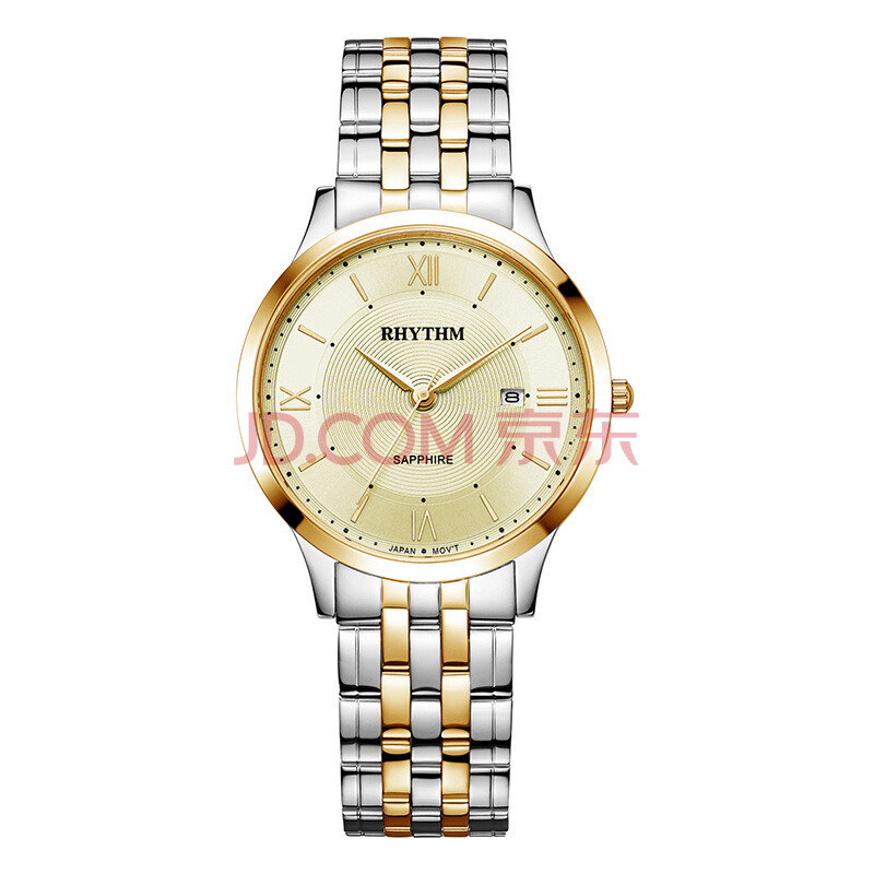 丽声(rhythm) 商务系列日历钢带石英情侣男表g1201s01 间金壳金面g