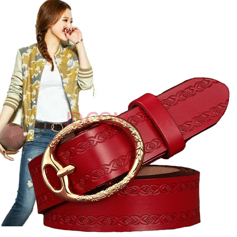 蓓莉卡皮带女复古纯牛皮休闲牛仔裤裙腰带宫廷风压花百搭中宽针扣裤带