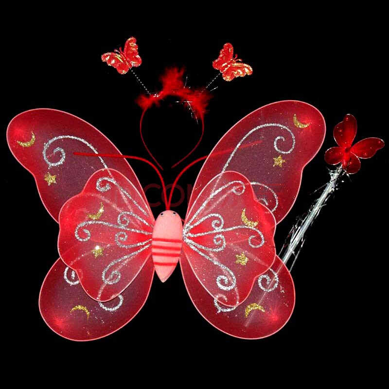 幼儿公主舞蹈裙 天使蝴蝶翅膀三件套女 双层红色翅膀