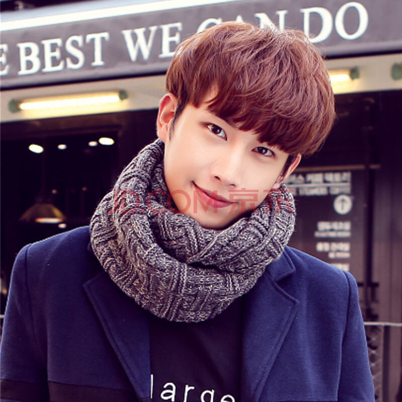 舒贝思 新款韩版休闲男士时尚针织围脖 秋冬季情侣保暖双色套头围巾
