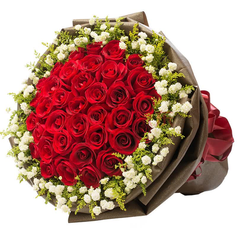 33朵红粉白香槟蓝玫瑰鲜花花束 红玫瑰33朵 平时价