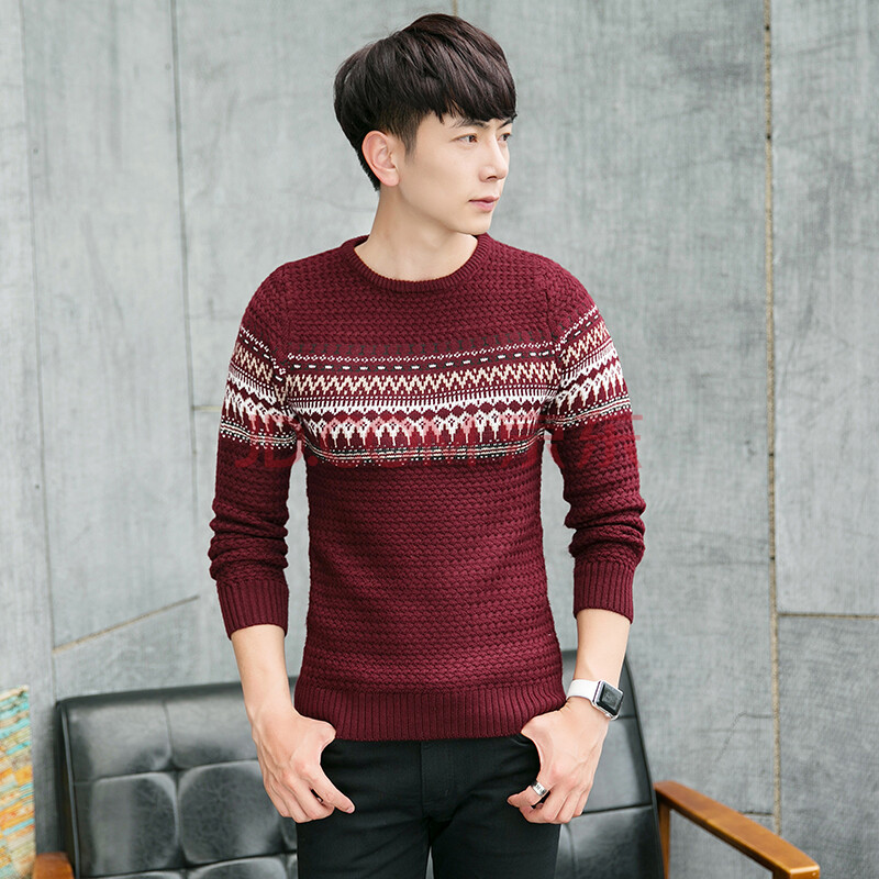 古莱登2015秋冬新款男士韩版圆领毛衣 休闲套头毛线衣修身长袖针织衫