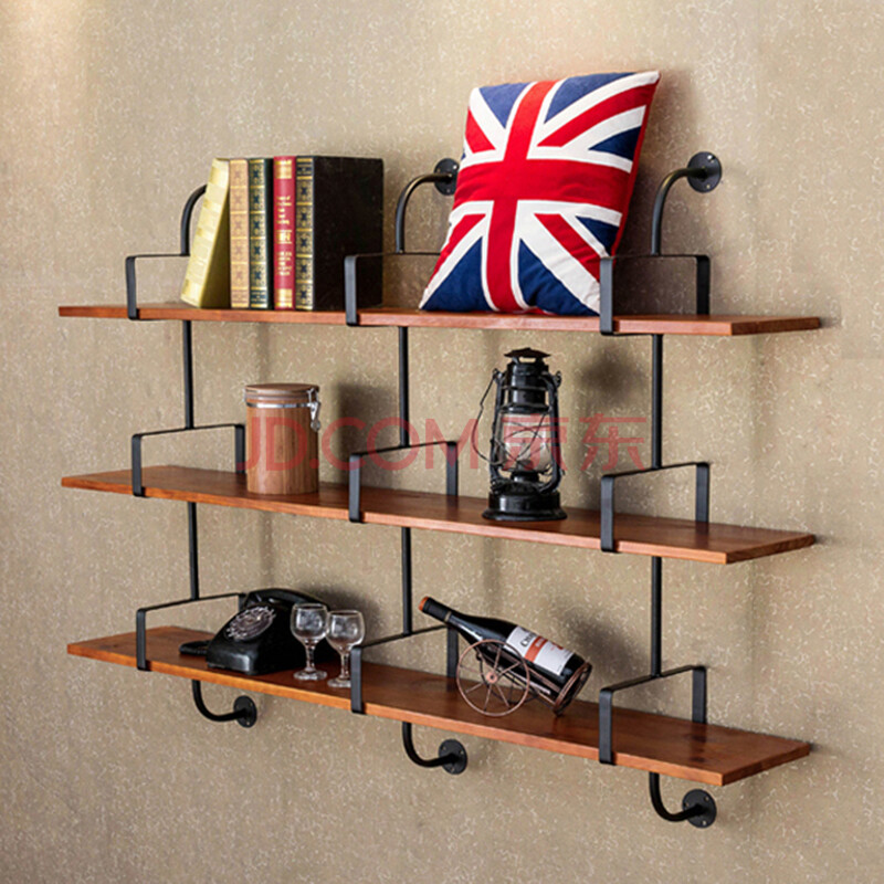 美式乡村搁架墙上壁挂架美式复古书架铁艺搁板墙壁置物架墙上展示架