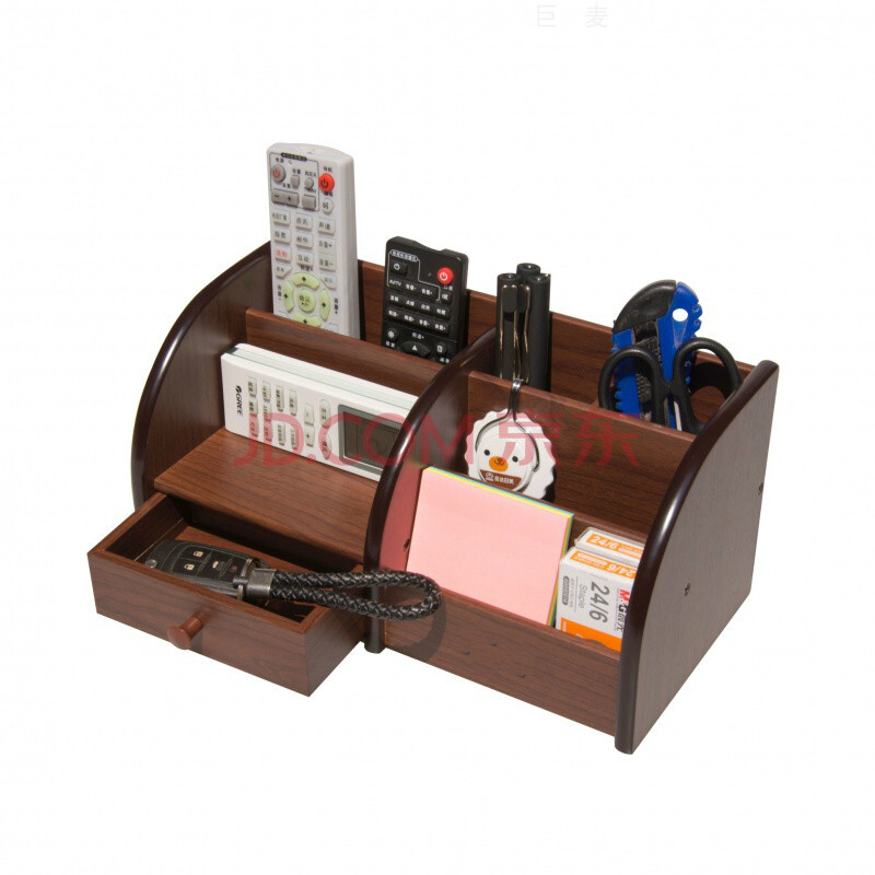 旺月岚山木质旋转抽屉手机置物客厅桌面茶几上放电视遥控器收纳盒宿舍
