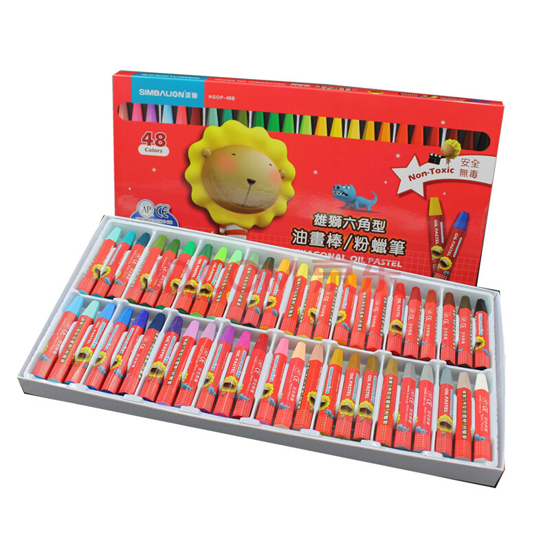 雄狮油画棒 不黏手美术蜡笔 六角型画笔 可水洗 六角形笔杆设计 48色