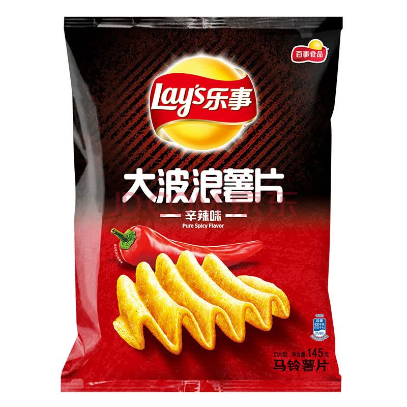乐事(lays)零食 休闲食品 大波浪薯片 辛辣味 145克 百事食品