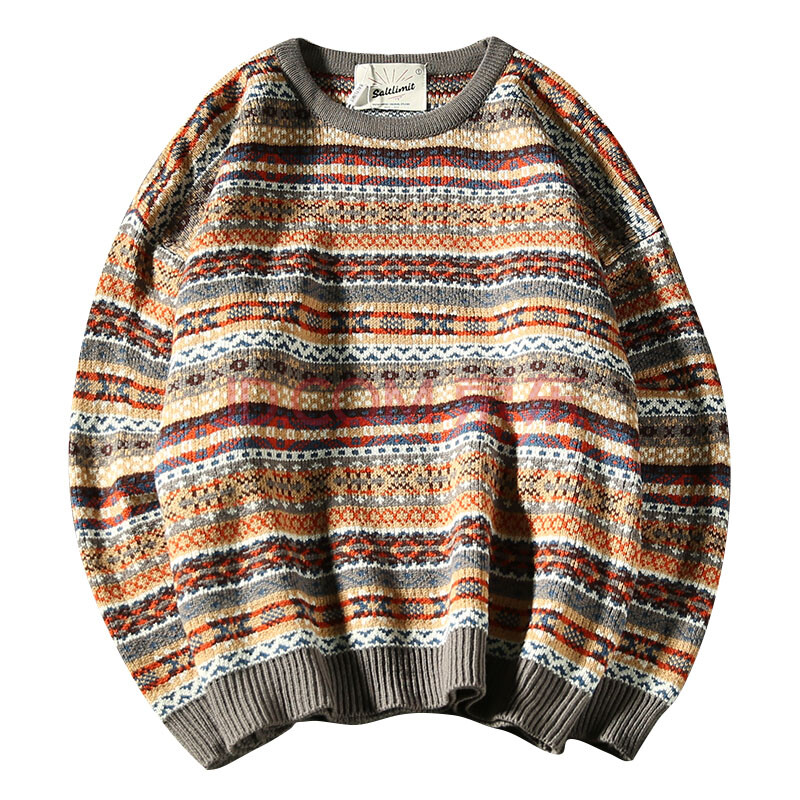 繁华」日系复古名族风潮男士秋冬毛衣美式休闲青少年保暖针织衫 花纹