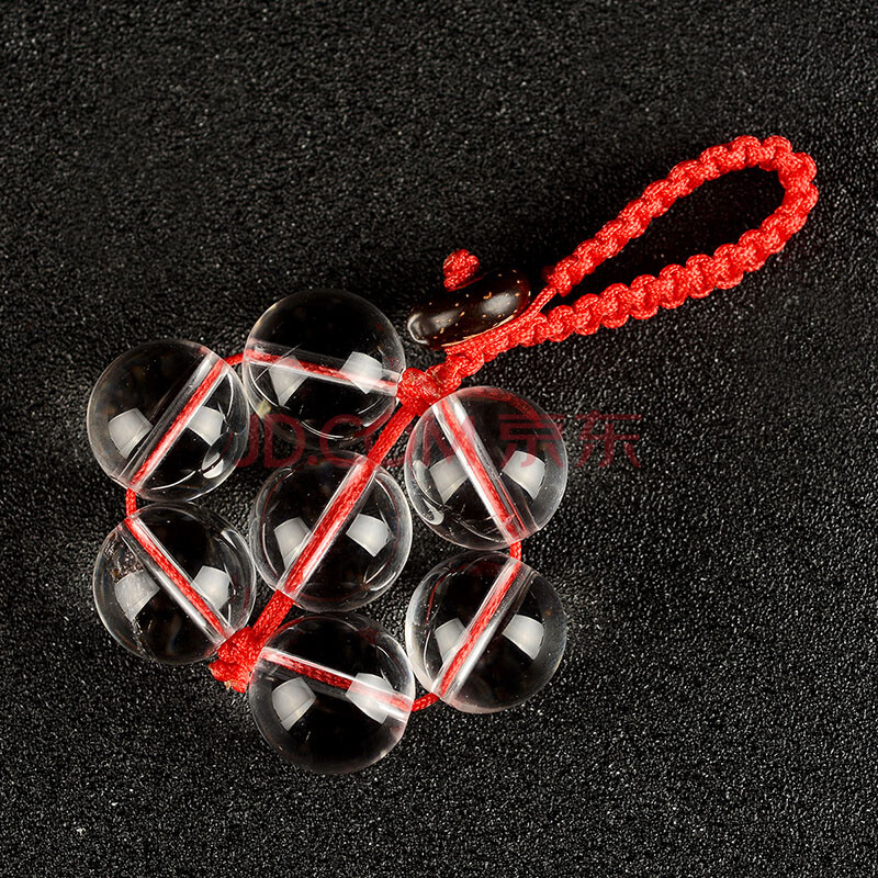 风水阁合成白水晶球七星阵手工编织汽车钥匙扣挂件随身携带 红绳款