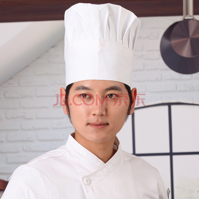 餐厅酒店厨师头巾帽子饭店食堂黑色蘑菇帽白色厨师帽厨师长帽子 白色
