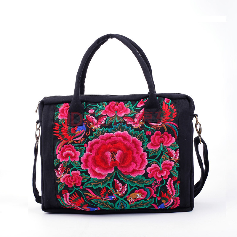 新款复古民族风绣花布艺电脑包单肩斜跨两用包个性帆布包古典风包女包
