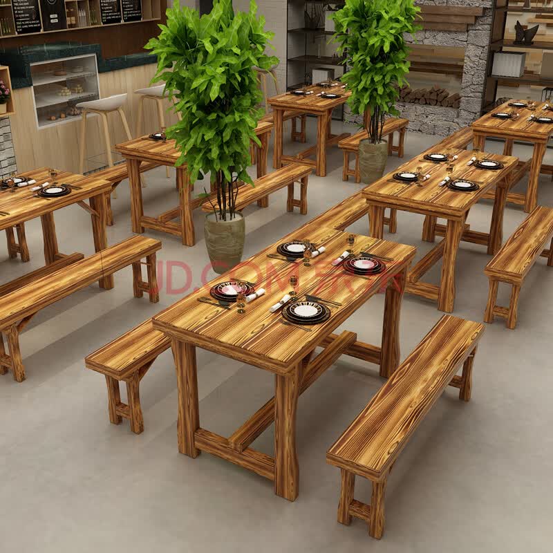 快餐桌椅烧烤小吃店桌椅组合饭店食堂餐饮餐厅实木碳化早餐店桌子 120