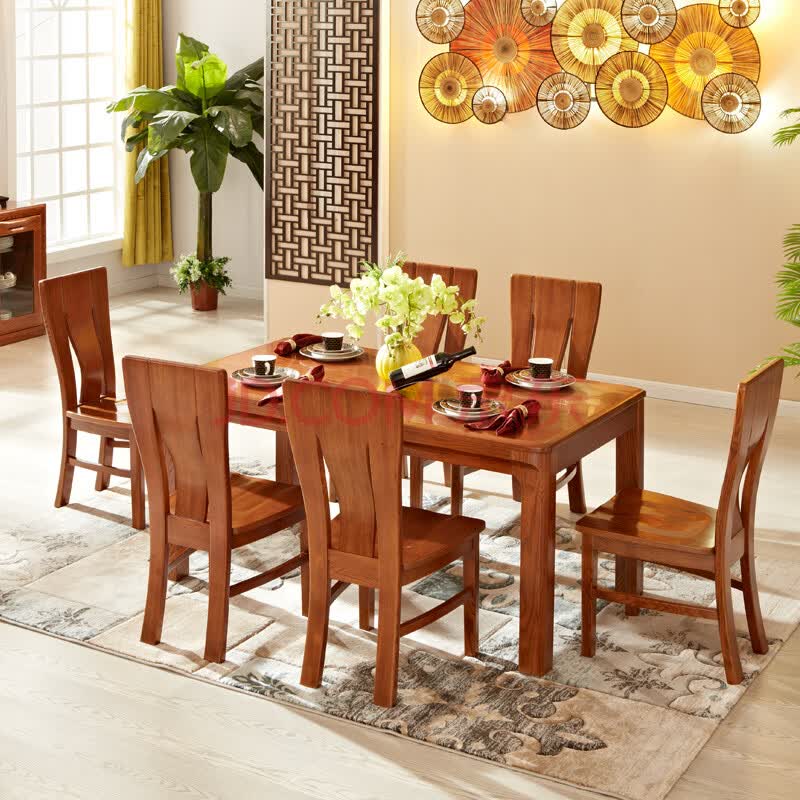 光明家具 实木餐桌餐厅家具现代中式餐桌椅组合厚重耐用 4172 一桌六