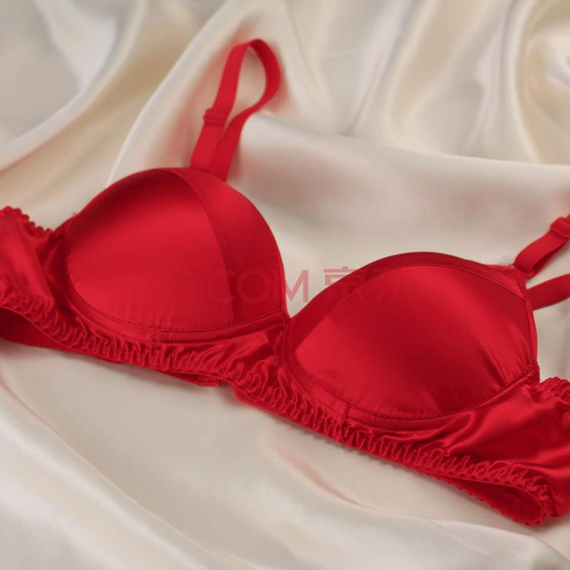 无钢圈仿真丝文胸薄款无托胸罩大码浅色聚拢性感内衣光面无痕 红色