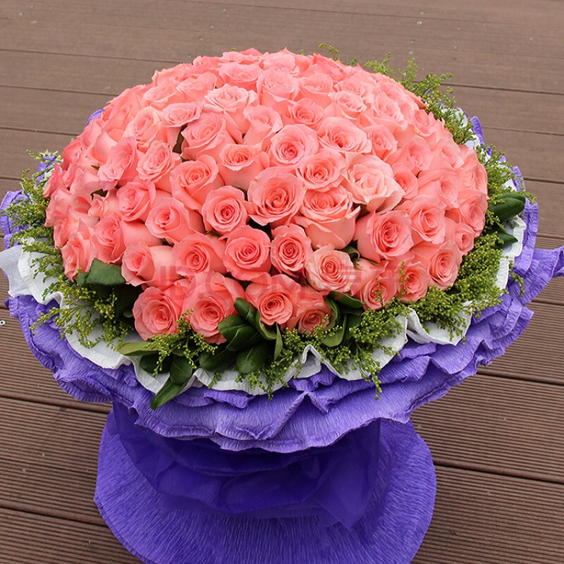 千美汇生日鲜花速递同城花店送花 99朵粉玫瑰花束福州市闽侯县连江县