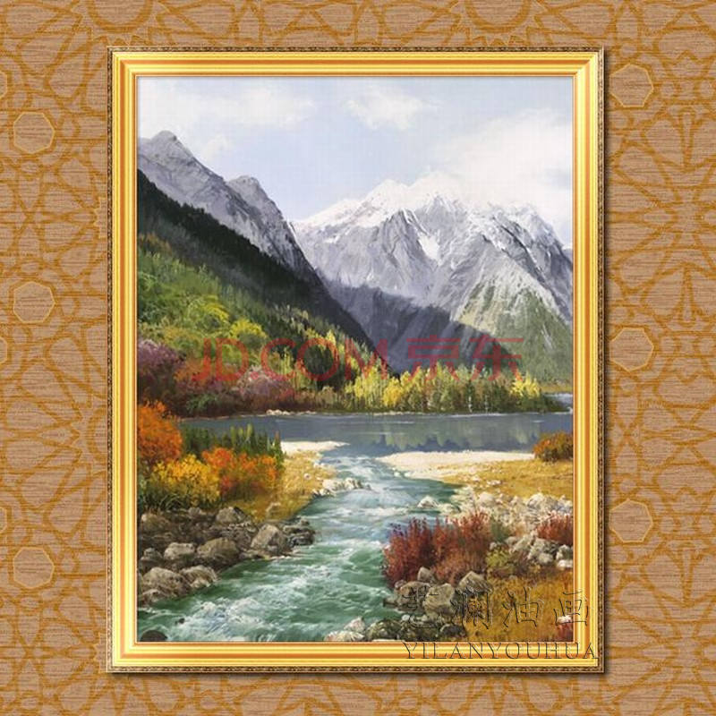 油画 雪山小溪自然美景家饰家居装饰画别墅壁挂画fj125 纯手绘油画