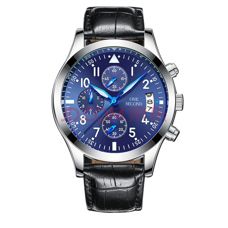 一秒(one second)手表 男士多功能时尚商务三眼日历运动腕表防水钢带