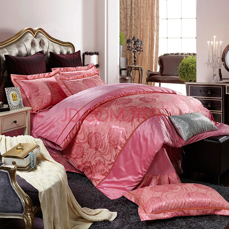 羽丰菲家纺床品天丝棉贡缎提花拼天鹅绒四件套 钻石人生 200*230cm