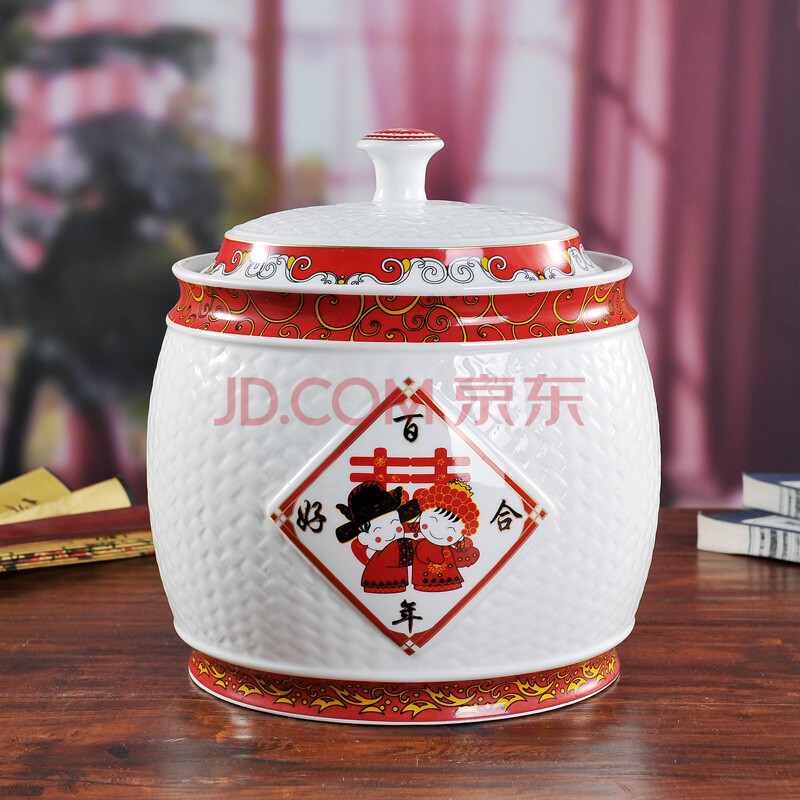 饭米粒 景德镇陶瓷米桶 储藏罐 腌菜陶瓷缸 百年好合陶瓷米缸 25斤
