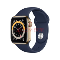 Apple Watch Series 6智能手表 GPS+蜂窝款 40毫米金色不锈钢表壳 深海军蓝色运动型表带MJXM3CH/A