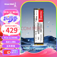 长城（Great Wall）1TB SSD固态硬盘 M.2接口(NVMe协议)PCIe 3.0x4 GW3300系列 读速高达3300MB/s