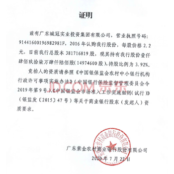 广东紫金农村商业银行的股金数量：299492