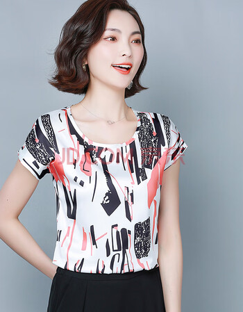 女装 t恤 唯卡菲娅 上衣女2020夏新款宽松时尚印花短袖t恤圆领衫 5#号