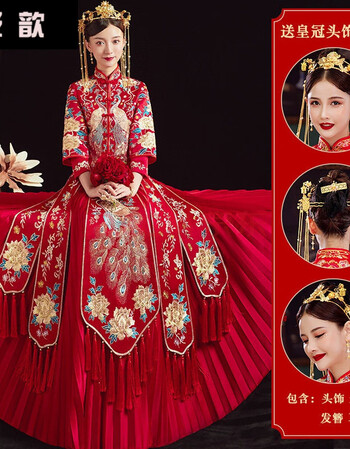 适合小个子女人穿的冬季敬酒服秀禾服新款结婚中式婚纱新娘礼服嫁衣秀