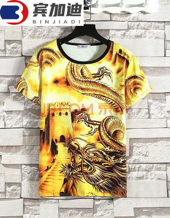 宾加迪 3dt恤男短袖t恤立体个性创意3d中国龙图案印花衣服韩版夏季潮